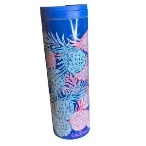 Lilly Pulitzer Insulated Travel Mug With Pineapple Design - 16 Oz Blue Stainless